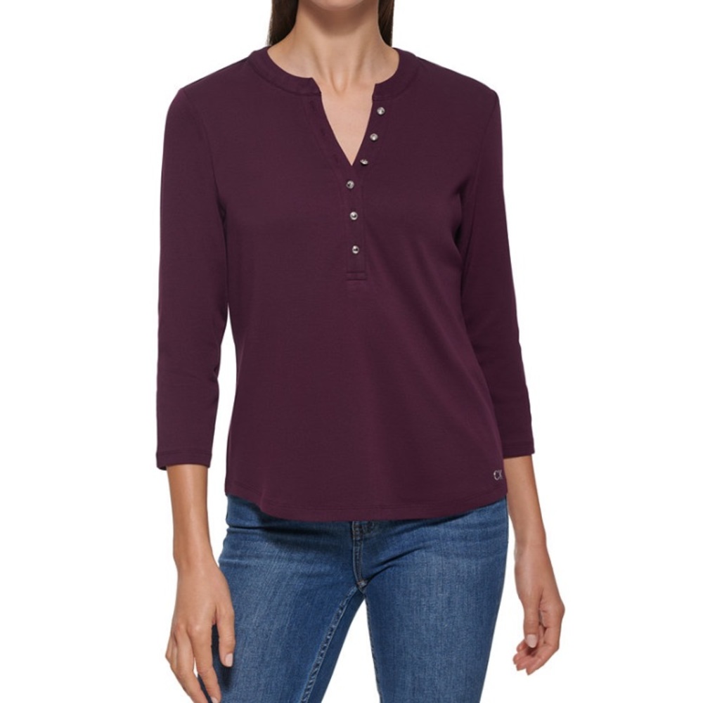 Calvin Klein 3/4 Sleeve Henley Top